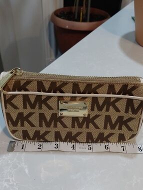 Michael Kors Brown MK Logo Canvas Wristlet